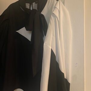 Black and white side tie blouse